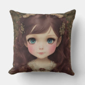 かわいい愛らしいヴィンテージスタイルチビ(小さくかわいく書いた感じ)かわいいガールアート クッション (正面)