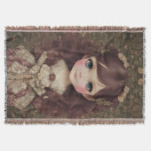 かわいい愛らしいヴィンテージスタイルチビ(小さくかわいく書いた感じ)かわいいガールアート スローブランケット (正面)
