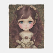 かわいい愛らしいヴィンテージスタイルチビ（小さくかわいく書いた感じ）かわいいガールアート フリースブランケット (正面)