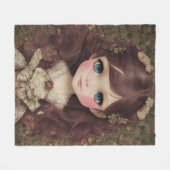 かわいい愛らしいヴィンテージスタイルチビ（小さくかわいく書いた感じ）かわいいガールアート フリースブランケット (正面(横))