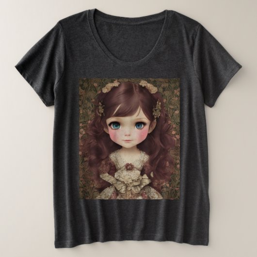 かわいい愛らしいヴィンテージスタイルチビ（小さくかわいく書いた感じ）かわいいガールアート プラスサイズTシャツ (デザイン正面)