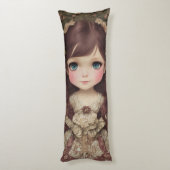 かわいい愛らしいヴィンテージスタイルチビ（小さくかわいく書いた感じ）かわいいガールアート ボディピロー (裏面 (縦))