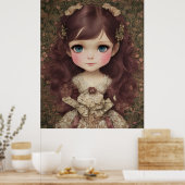 かわいい愛らしいヴィンテージスタイルチビ（小さくかわいく書いた感じ）かわいいガールアート ポスター (キッチン)