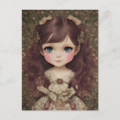 かわいい愛らしいヴィンテージスタイルチビ（小さくかわいく書いた感じ）かわいいガールアート ポストカード (正面)