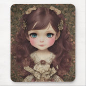 かわいい愛らしいヴィンテージスタイルチビ（小さくかわいく書いた感じ）かわいいガールアート マウスパッド (正面)