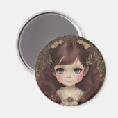 かわいい愛らしいヴィンテージスタイルチビ（小さくかわいく書いた感じ）かわいいガールアート マグネット (正面/裏面)