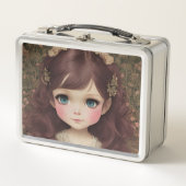 かわいい愛らしいヴィンテージスタイルチビ（小さくかわいく書いた感じ）かわいいガールアート メタルランチボックス (正面)