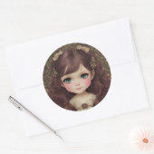 かわいい愛らしいヴィンテージスタイルチビ(小さくかわいく書いた感じ)かわいいガールアート ラウンドシール (封筒)