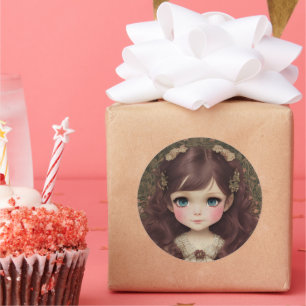 かわいい愛らしいヴィンテージスタイルチビ(小さくかわいく書いた感じ)かわいいガールアート ラウンドシール