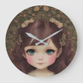 かわいい愛らしいヴィンテージスタイルチビ（小さくかわいく書いた感じ）かわいいガールアート ラージ壁時計 (正面)