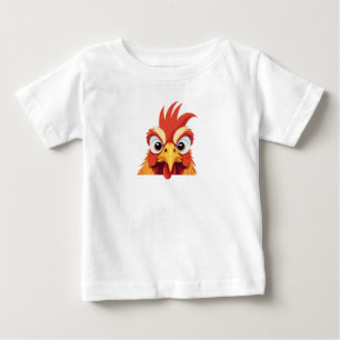 かわいい愛らしい動物の漫画を覗おもしろいき見る鶏 ベビーTシャツ