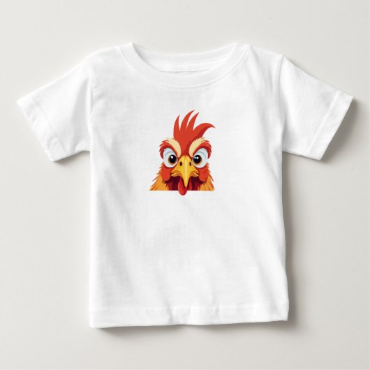 かわいい愛らしい動物の漫画を覗おもしろいき見る鶏 ベビーTシャツ (正面)