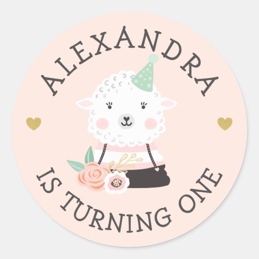 かわいい愛らしい子羊パーティー動物 ラウンドシール (正面)