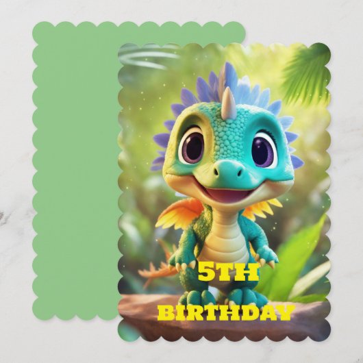 かわいい愛らしい恐竜 招待状 (正面/裏面)