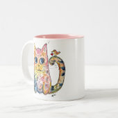 かわいい愛らしい猫と鳥 ツートーンマグカップ (正面左)