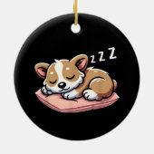 かわいい愛らしい眠る動物愛好家ウェルシュコーギーP セラミックオーナメント (裏面)