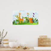 かわいい愛らしい野生動物の学校漫画 ポスター (キッチン)