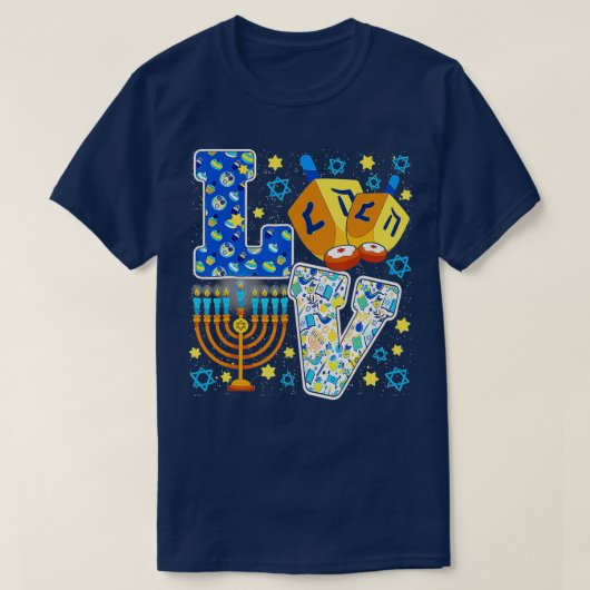 かわいい愛ハヌカー装飾Dreidel(ユダヤ教)メノラーチャ Tシャツ (デザイン正面)