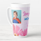 かわいい愛ママピンクの花2枚の写真 カフェラテマグ (左アングル)