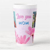 かわいい愛ママピンクの花2枚の写真 カフェラテマグ (正面)