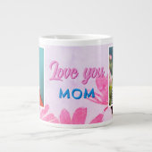 かわいい愛ママピンクの花2枚の写真 ジャンボコーヒーマグカップ (正面)