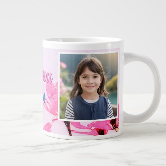 かわいい愛ママピンクの花2枚の写真 ジャンボコーヒーマグカップ (右)