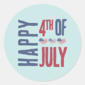 かわいい愛国パーティ アメリカ国旗 7月4日 ラウンドシール (正面)