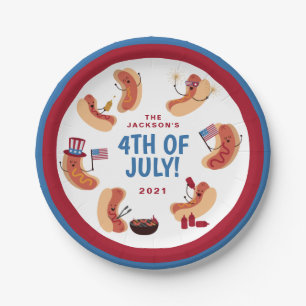 かわいい愛国ホットドッグ7月4日 ペーパープレート