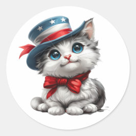 かわいい愛国子猫のステッカー 7月4日 封筒のスタンプ ラウンドシール