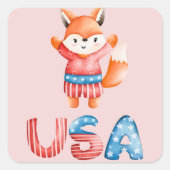 かわいい愛国心のキツネ スクエアシール (正面)