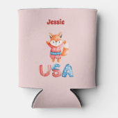 かわいい愛国心のキツネ パーソナライズされた 缶クーラー (正面)