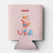 かわいい愛国心のキツネ パーソナライズされた 缶クーラー (裏面)