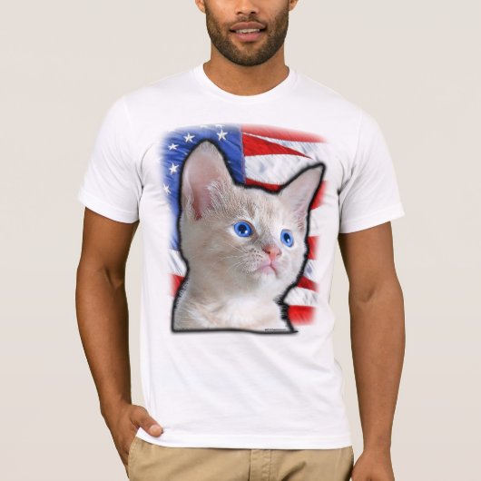 かわいい愛国心の子猫アメリカ国旗7月4日 Tシャツ (正面)