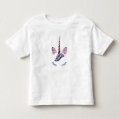かわいい愛国心の赤と青のユニコーン顔 トドラーTシャツ (正面)