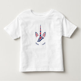 かわいい愛国心の赤と青のユニコーン顔 トドラーTシャツ