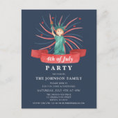 かわいい愛国心の赤と青7月4日 インビテーションポストカード (正面)