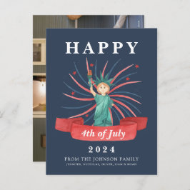 かわいい愛国心の赤と青7月4日 シーズンポストカード