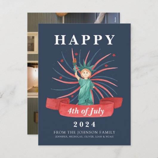 かわいい愛国心の赤と青7月4日 シーズンポストカード (正面/裏面)