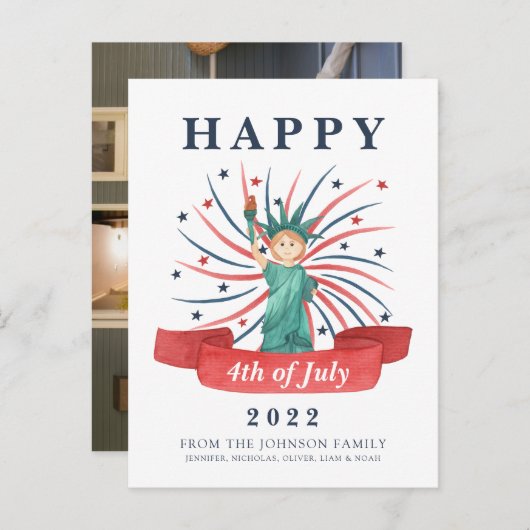 かわいい愛国心の赤と青7月4日 シーズンポストカード (正面/裏面)