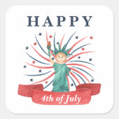 かわいい愛国心の赤と青7月4日 スクエアシール (正面)