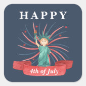 かわいい愛国心の赤と青7月4日 スクエアシール (正面)