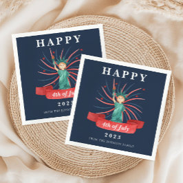 かわいい愛国心の赤と青7月4日 スタンダードカクテルナプキン