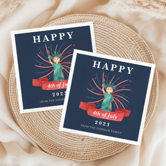 かわいい愛国心の赤と青7月4日 スタンダードカクテルナプキン