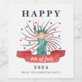 かわいい愛国心の赤と青7月4日 ワインラベル (シングルラベル)