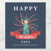 かわいい愛国心の赤と青7月4日 ワインラベル (シングルラベル)