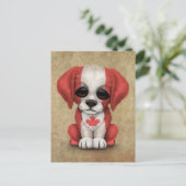 かわいい愛国心カナダ国旗の子犬、ラフ ポストカード (スタンド正面)