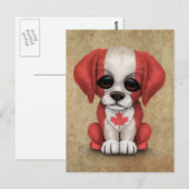 かわいい愛国心カナダ国旗の子犬、ラフ ポストカード (正面/裏面)