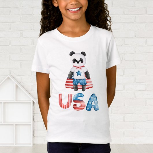 かわいい愛国心パンダスーパーヒーロー Tシャツ