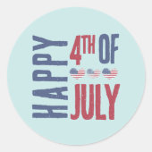かわいい愛国心パーティーアメリカ国旗7月4日 ラウンドシール (正面)