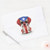 かわいい愛国心プエルトリコ国旗の子犬、白 ラウンドシール (封筒)